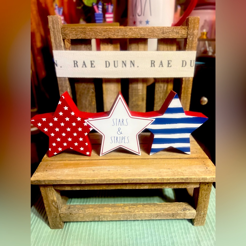 Rae Dunn Fourth of July Stars & Stripes 3-Star Tabletop Sign Decor